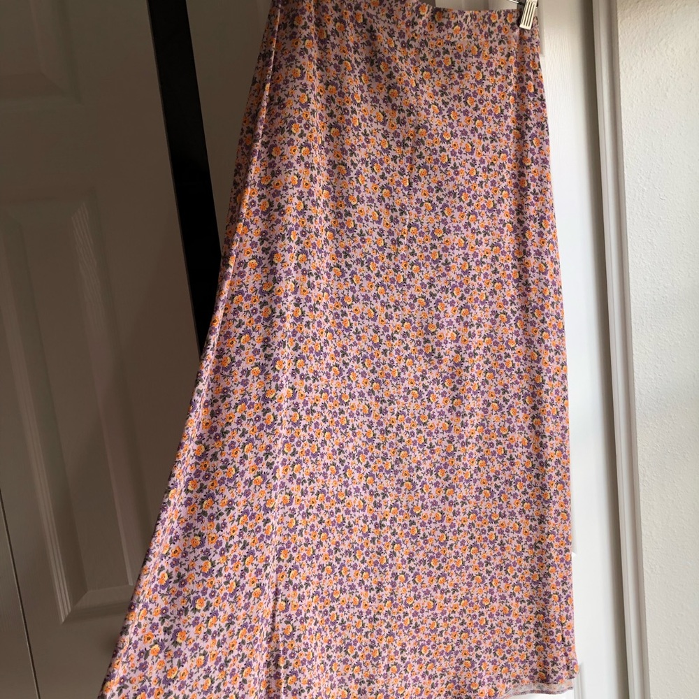 New Look pink floral A-line maxi skirt